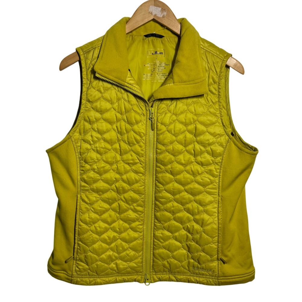 L.L.Bean Quilted Puffer Vest Women L Chartreuse Full Zip Preppy‎ Gorpcore Hiking